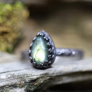 Labradorite Ring* Teardrop Ring * Solid Sterling Silver * Floral Band * Any Size *