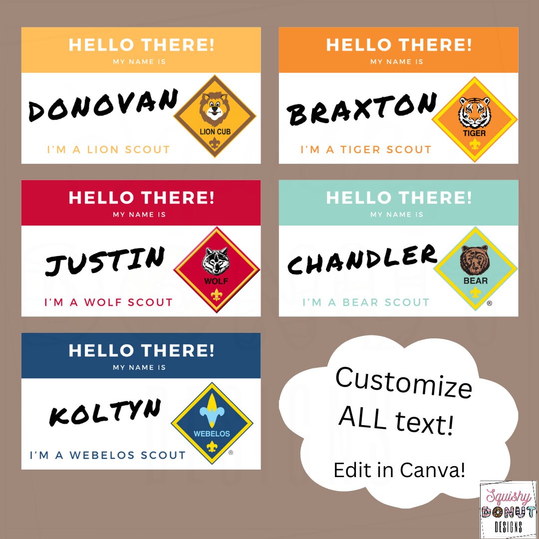 Cub Scout Name Tags Lion Tiger Bear Wolf Webelos - Etsy