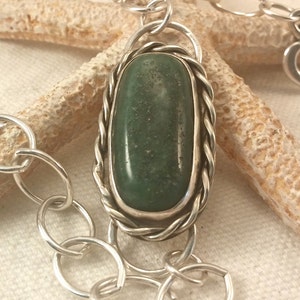 Oblong Green Aventurine Sterling Chain Link Bracelet