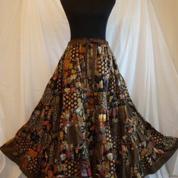 asian antiques - long, tiered patchwork skirt