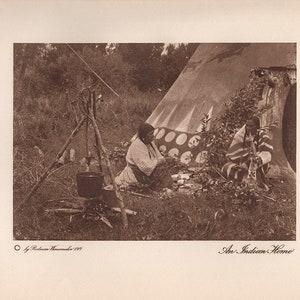 THE VANISHING RACE - An Indian Home - Vintage 1914 Photogravure
