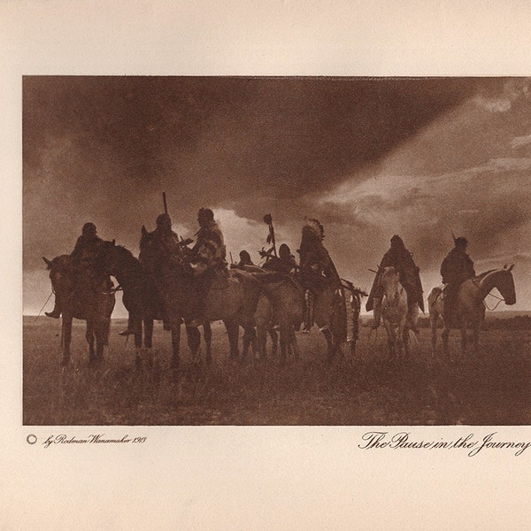 THE VANISHING RACE - The Pause in the Journey, Vintage 1914 Photogravure, Native American Indian Photo