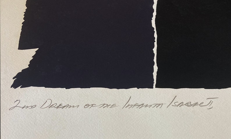 Puede incluir: Impresi&oacute;n de arte abstracto en blanco y negro con la firma del artista "Two Dreams of the Infinite/Space".