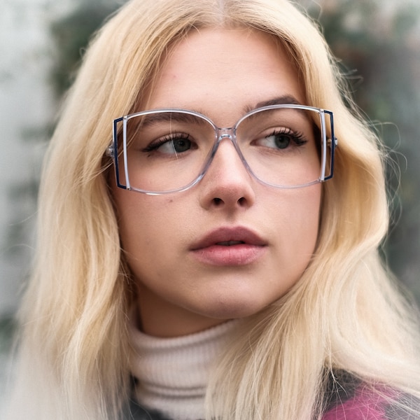 Butterfly Vintage Eyeglasses by Silhouette Oversized Glasses Frames 80s Preppy Blue Clear Womens Spectacles Prescription RX Deadstock NOS