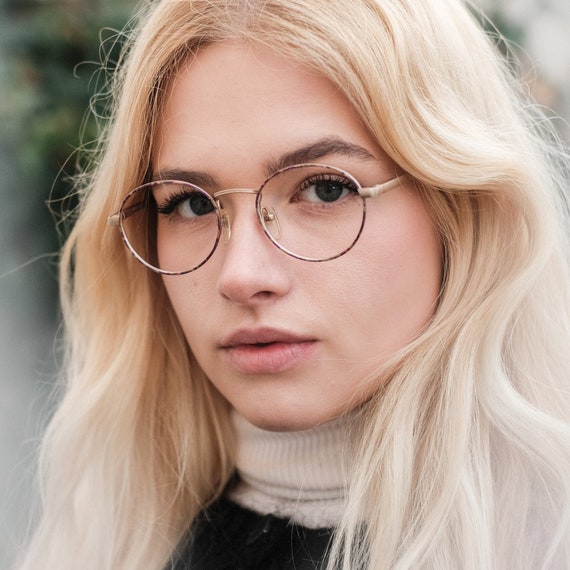 Beige Eyeglasses Round Glasses Vintage / Pastel P… - image 1
