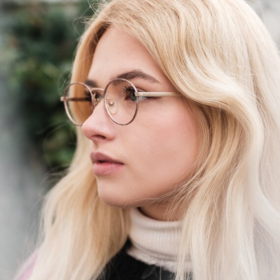 Beige Eyeglasses Round Glasses Vintage / Pastel P… - image 3