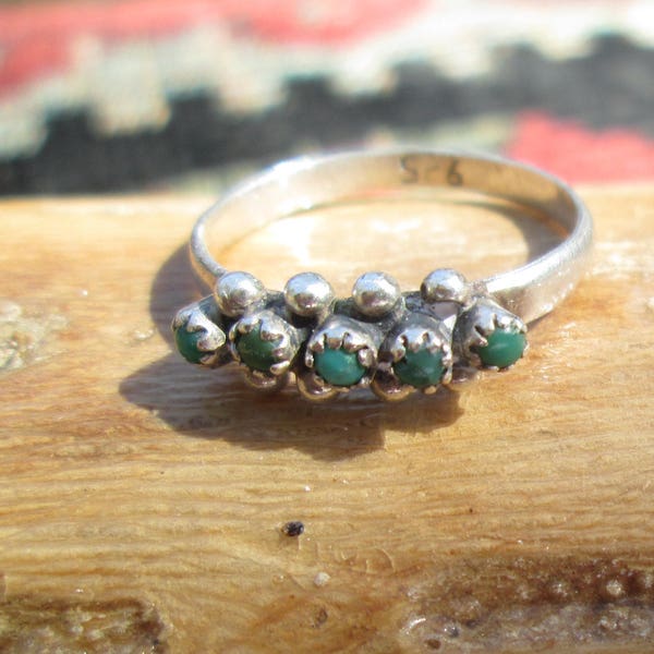 Turquoise and Sterling Snake Eyes Ring Size 6.25