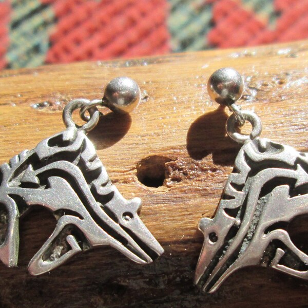 Navajo Edwin Hoskie Sterling Silver Spirit Bear Earrings