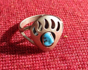 Size 6.5 Turquoise and Sterling Bear Paw Ring