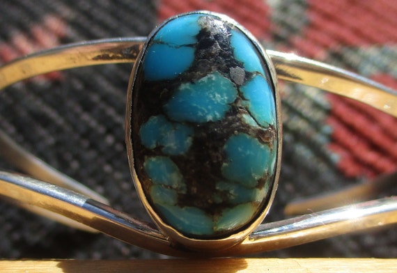 Bisbee Spiderweb Turquoise and Sterling Silver Cuf