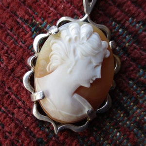 Authentic Shell Cameo and Sterling Pendant Necklace