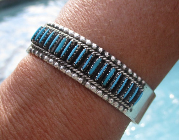 Needle Point and Sterling Silver Cuff Bracelet - image 3