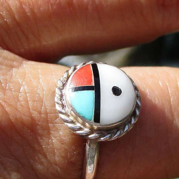 Size 8 Kachina Sunface Inlay Sterling Ring