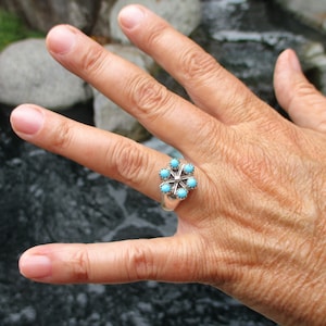Size 8 Turquoise Petit Point and Sterling Ring