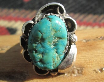 Vintage Turquoise Nugget and Sterling Silver Ring Size 5.5