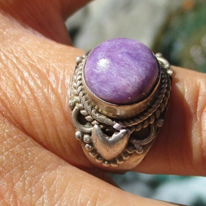 Size 7.75 Vintage Charoite and Sterling Silver Ring