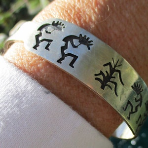 Hopi Sterling Silver Overlay Kokopelli and Cornstalk Cuff Bracelet