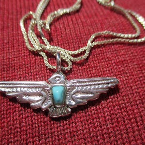 Turquoise and Sterling Silver Thunderbird Pendant Necklace