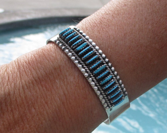 Needle Point and Sterling Silver Cuff Bracelet - image 4