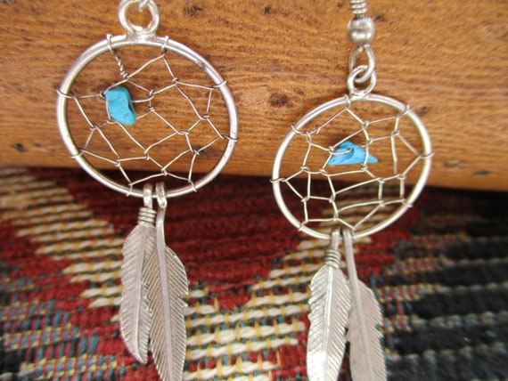 Sterling Silver 20mm Dreamcatcher Earrings with Turquoise Center Stone –  Beads of Paradise