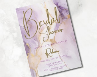 Purple and Gold  Bridal Shower Invitation Instant Download - Wedding Shower Invitation - Modern Bridal Shower Invite - Marble Invitation