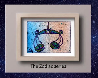 Libra ACEO original acrylic miniature painting Libra artist card Zodiac sign Colorful ACEO Zodiac sign art Libra art card