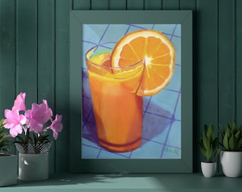 Glass of orange juice, Instant download, Orange juice art print, Printable wall art,  Orange juice illustration, 3 files