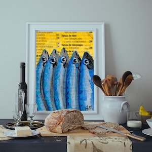 Printable fish wall decor, Instant Download Art, Fish kitchen decor, Sardine print art, Fishes print posters,