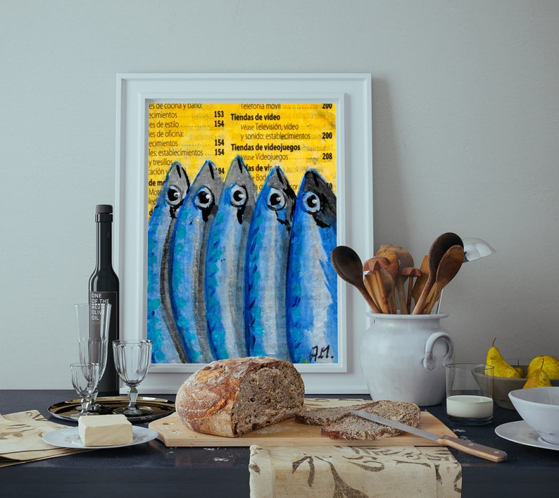 Printable fish wall decor, Instant Download Art, Fish kitchen decor, Sardine print art, Fishes print posters, image 1