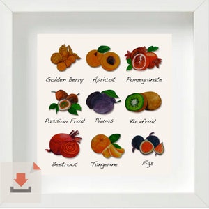 Digital download, Kitchen fruit poster, Instant Download, Fruits art print, Colorful print, Fruit illustration image 3