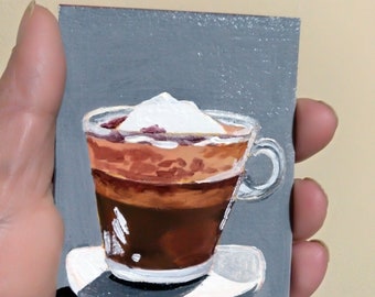 ACEO series art, Coffee cup, Collectible ACEO, Original painting, Collection cards, Original art