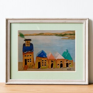 Village art print, Digital downloadable print, Sweet houses, painting Printable wall art,  Instant download,