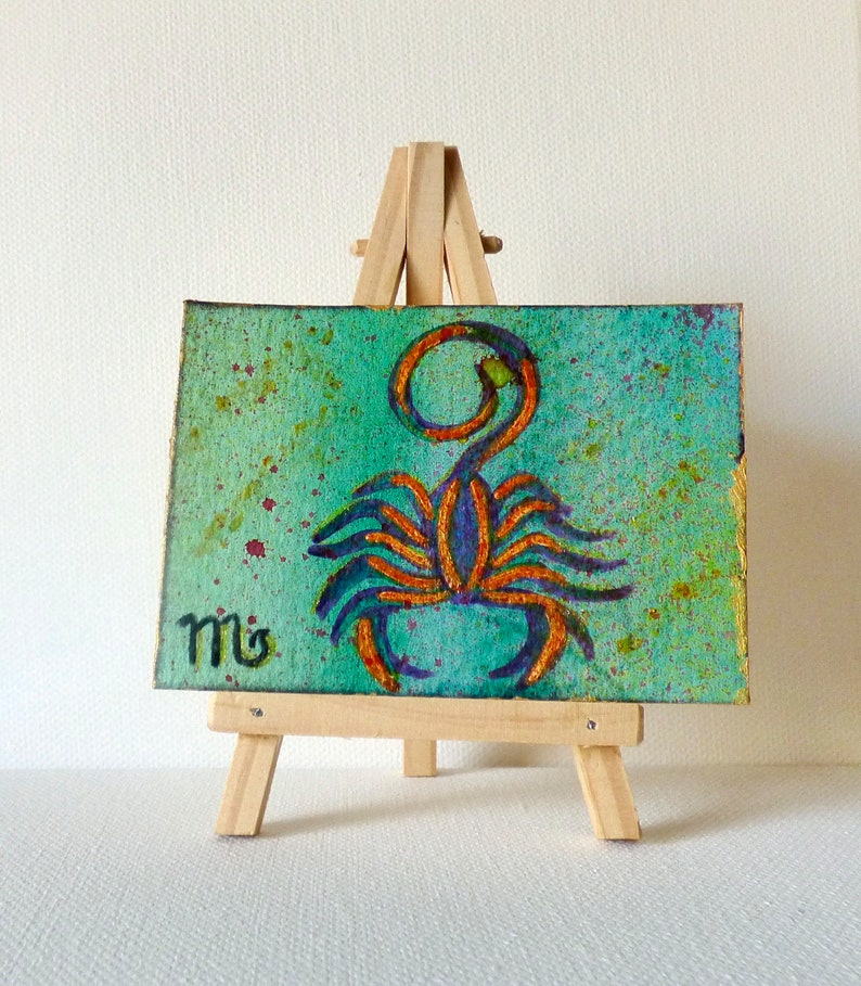 Scorpio ACEO original acrylic miniature painting Scorpio artist card Zodiac sign Colorful ACEO Zodiac sign art Scorpio art card