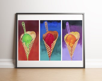 Digital download, Ice Cream art, Ice Cream painting, Instant download, Kitchen wall art, Printable wall art, Food art print