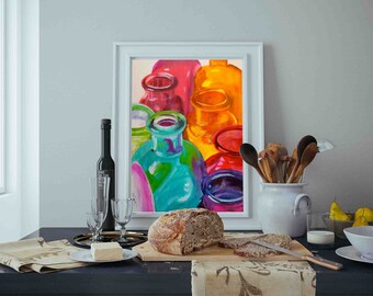 Bottles art print, Printable wall art,  Colorful print, Instant download, downloadable print, Kitchen decor, Kitchen wall art