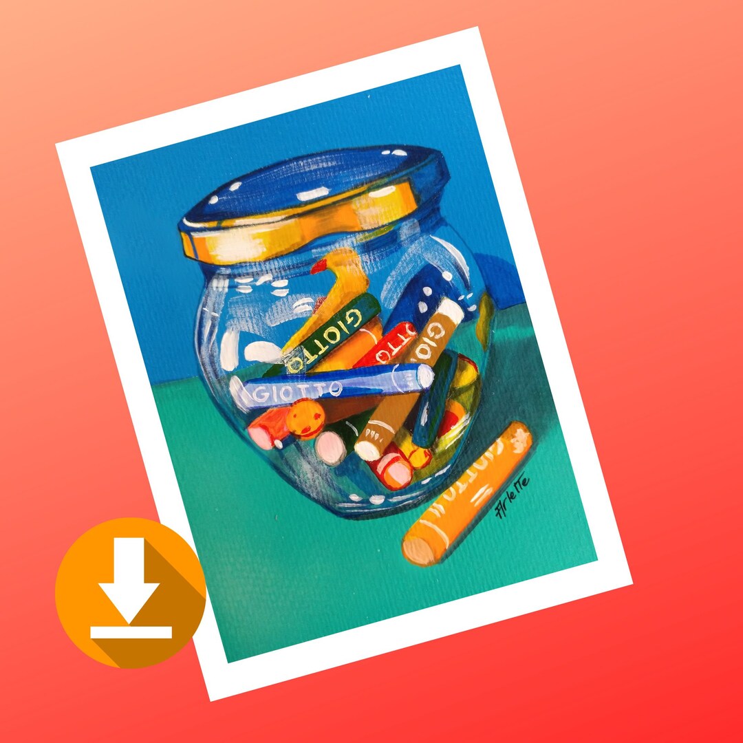 Jar Oil Pastels Art Print Digital Downloadable Downloadable - Etsy