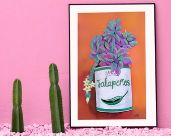 Canned jalapeño print, Echeveria print, Mexican art print, Digital cacti print, Mexican decor, Succulent art print, downloadable prints