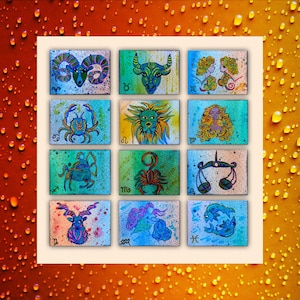 Capricorn ACEO original acrylic miniature painting Capricorn artist card Zodiac sign Colorful ACEO Zodiac sign art Capricorn art card 画像 6