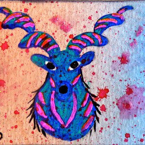 Capricorn ACEO original acrylic miniature painting Capricorn artist card Zodiac sign Colorful ACEO Zodiac sign art Capricorn art card 画像 2