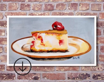 Cheesecake print, Downloadable still life art, Instant download,  Printable wall art, Cheesecake illustration, 4 files, Kitchen wall decor