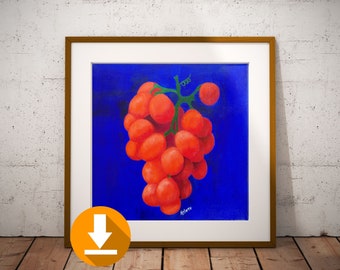 Red grapes art print instant download, Printable art decor, wall art, 4 files, Grape acrylic art print, fine art print