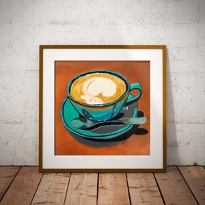 Cappuccino art print, Digital downloadable print, Printable wall art, Colorful print, Instant download, Coffee cup painting illustration image 1