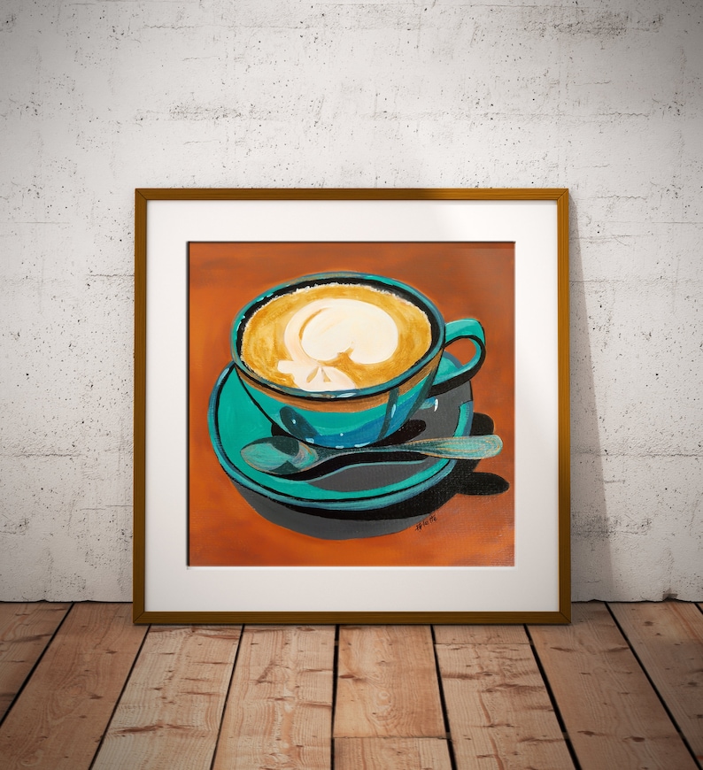 Cappuccino art print, Digital downloadable print, Printable wall art, Colorful print, Instant download, Coffee cup painting illustration image 1