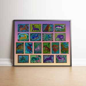 Bestiary poster digital printable file, Instant Download, Colorful print, Fantastic Creature prints, images DIY Crafts scrapbooking