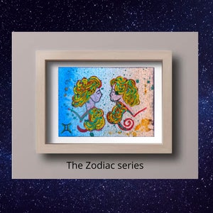 Gémeaux ACEO,  peinture acrylique originale, peinture miniature, Gémeaux carte d'artiste, Signe du zodiaque