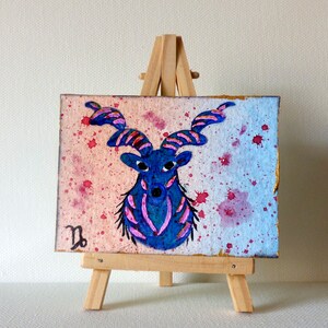 Capricorn ACEO original acrylic miniature painting Capricorn artist card Zodiac sign Colorful ACEO Zodiac sign art Capricorn art card 画像 3