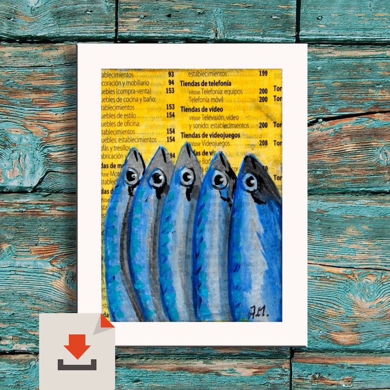 Printable fish wall decor, Instant Download Art, Fish kitchen decor, Sardine print art, Fishes print posters, image 5