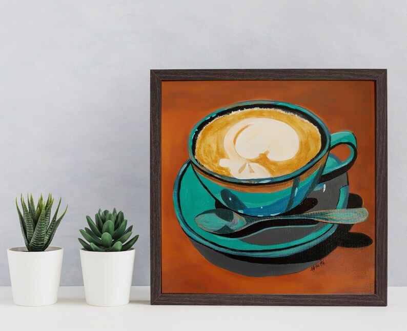 Cappuccino art print, Digital downloadable print, Printable wall art, Colorful print, Instant download, Coffee cup painting illustration image 2