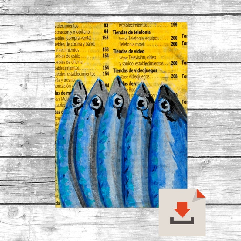 Printable fish wall decor, Instant Download Art, Fish kitchen decor, Sardine print art, Fishes print posters, image 9