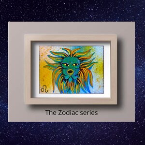 Lion ACEO,  peinture acrylique originale, peinture miniature, Lion carte d'artiste, Signe du zodiaque
